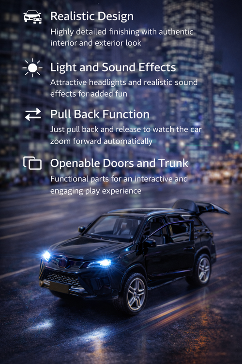 Diecast Fortuner (Black) Toy Car 1:36 Scale.