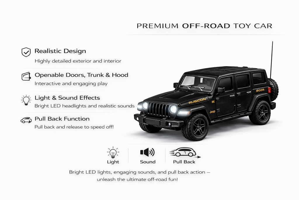 Diecast Rubicon Jeep (Black) Toy Car 1:36 Scale.