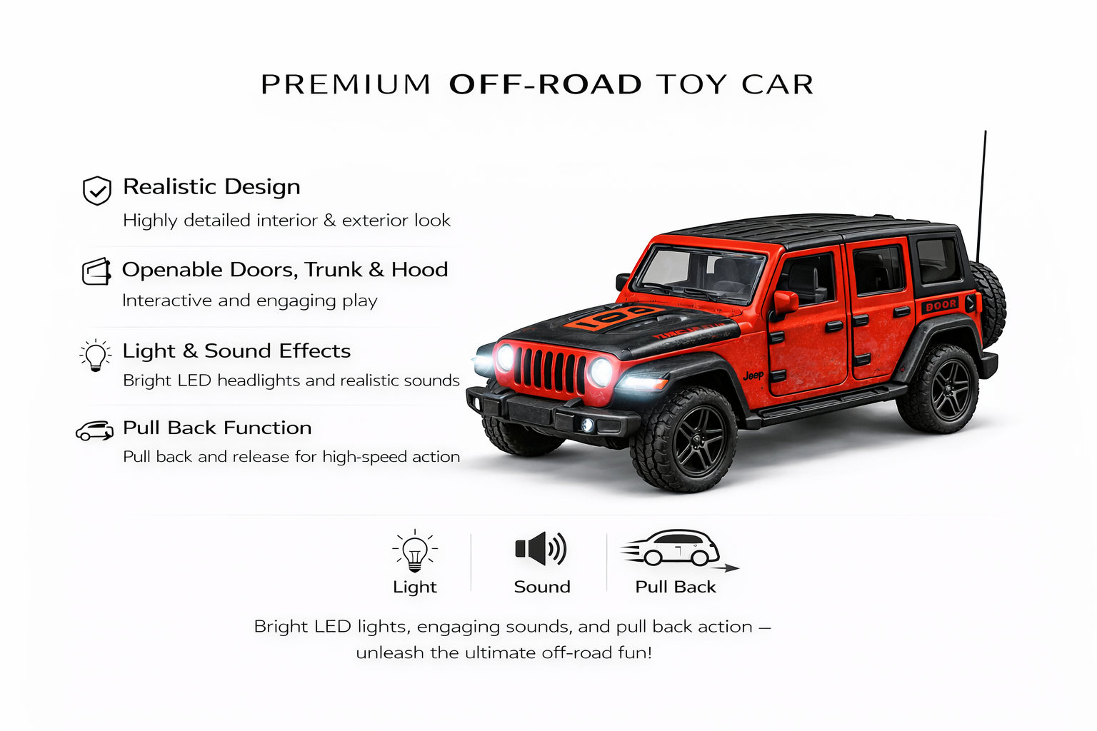 Diecast Rubicon Jeep (Red) Toy Car 1:36 Scale.