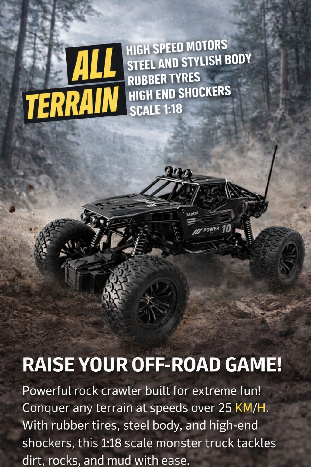 Remote Control Rock Crawler Black with Smoke Function.
