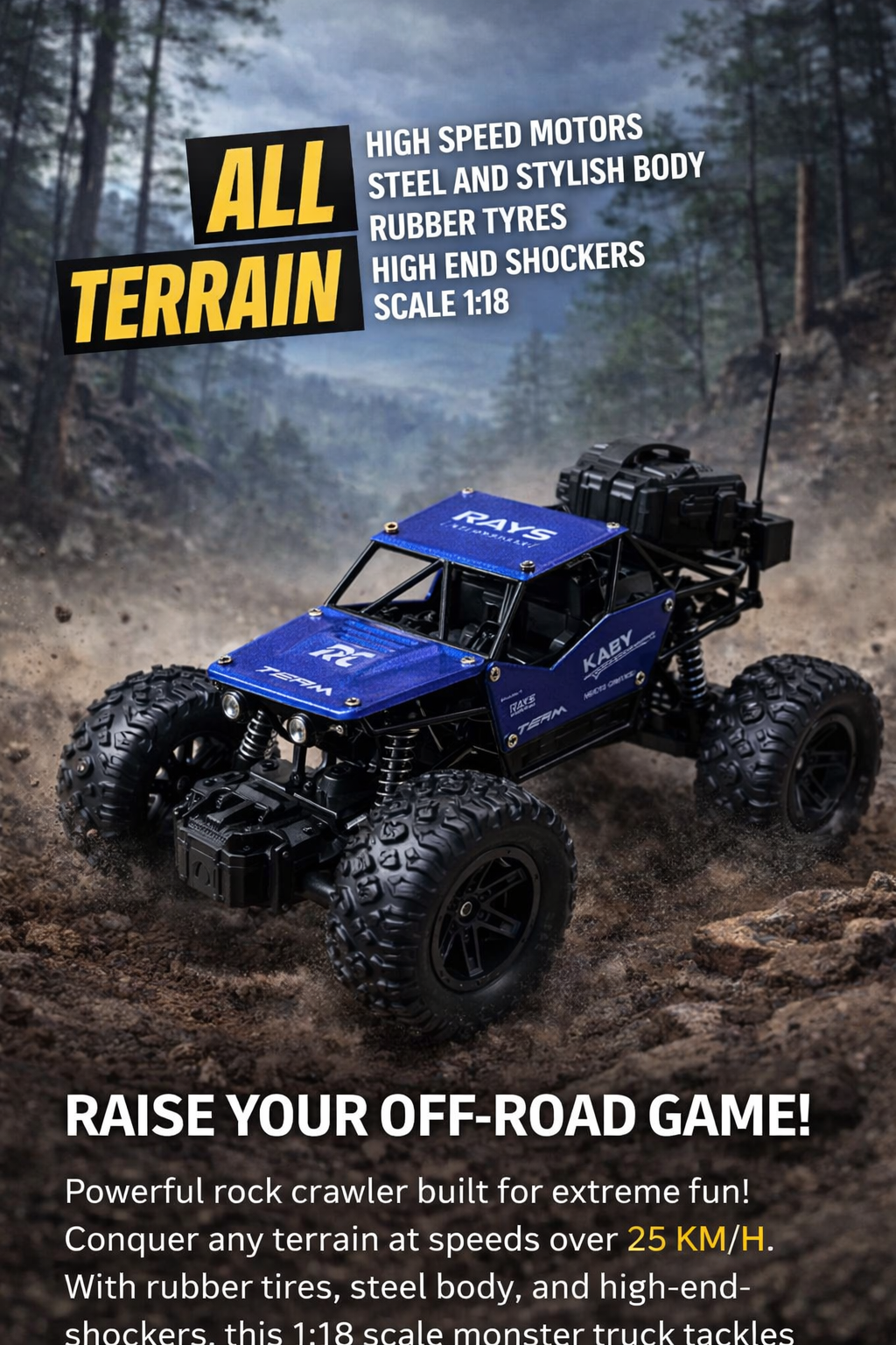 Remote Control Rock Crawler Blue with Smoke Function.
