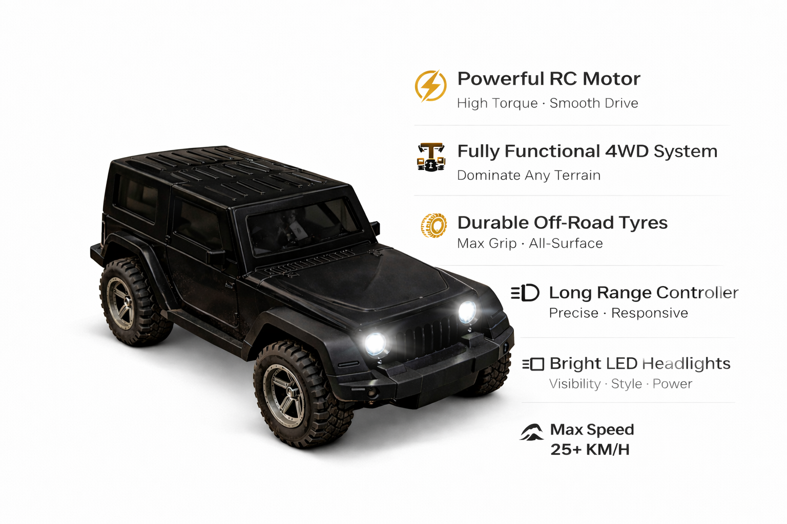 Remote Control Thar Jeep Toy with Hindi Music (Black).