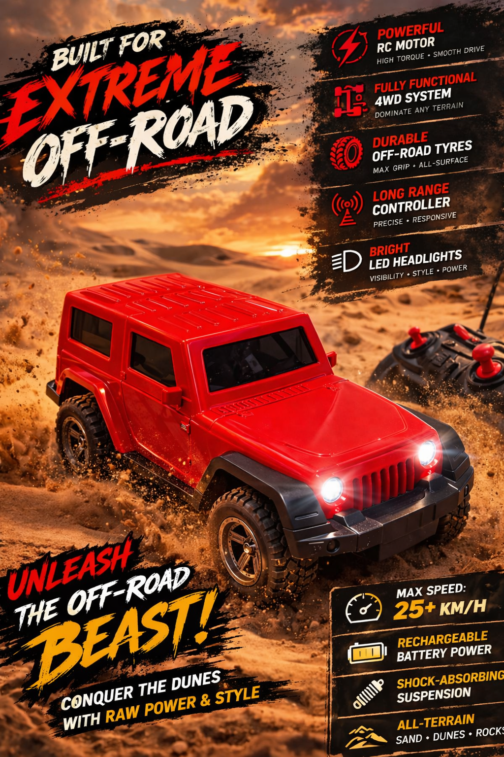 Remote Control Thar Jeep Toy with Hindi Music (Red).