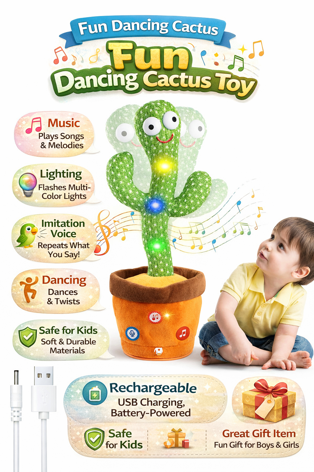 Dancing Cactus Toy with Music & Talking